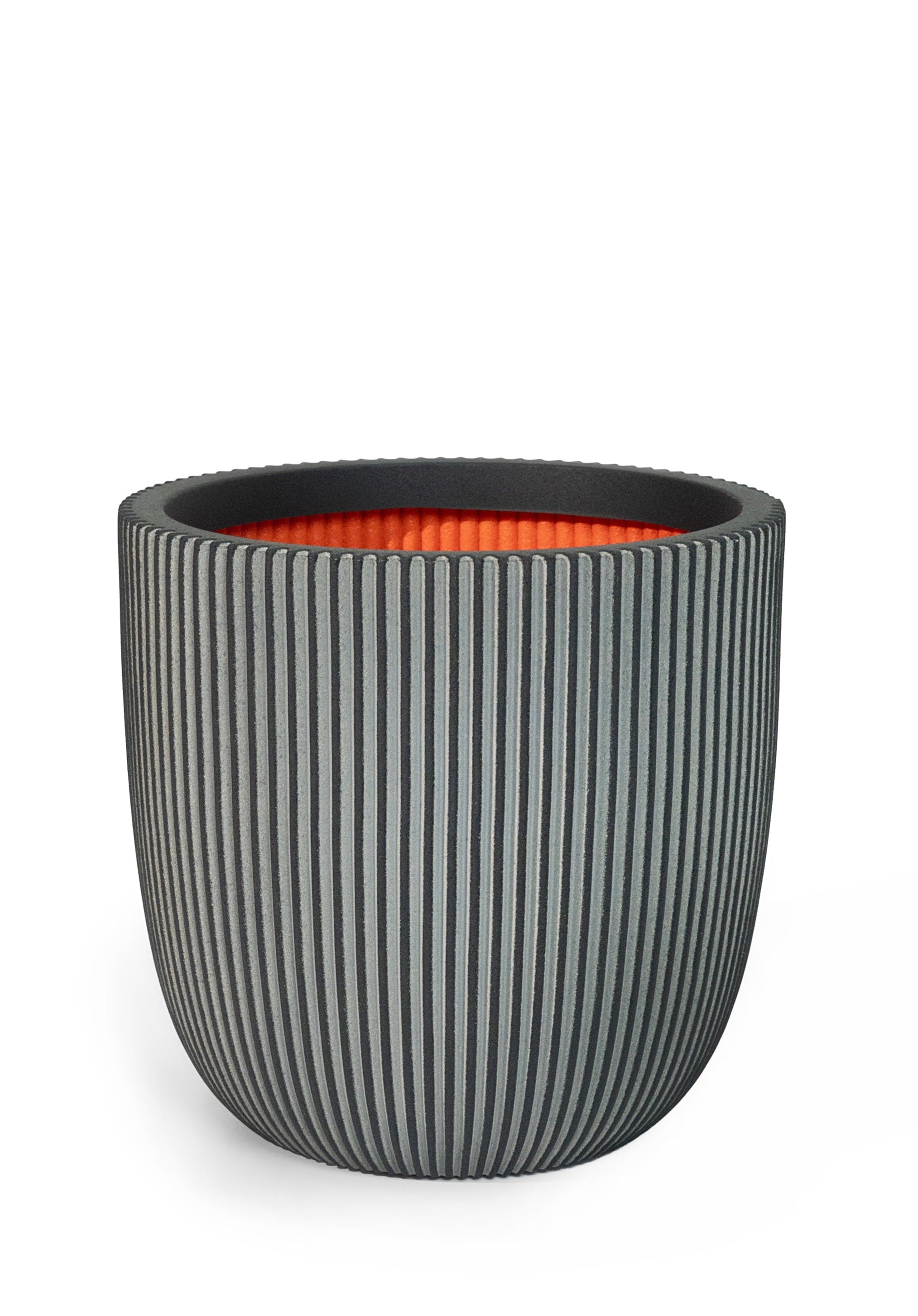 Capi Anthracite Round Planter – 16" Vertical Grooved Texture