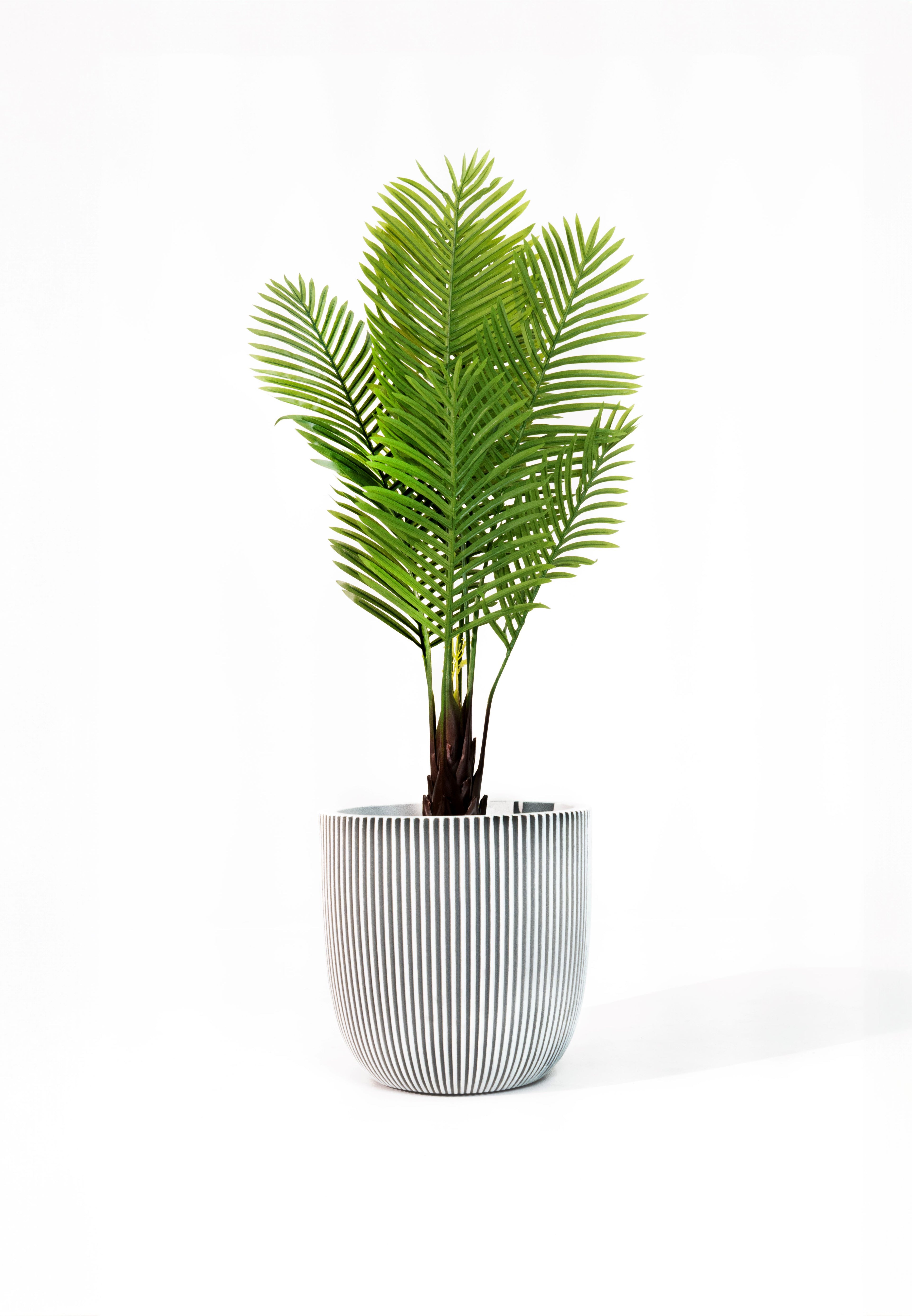 Capi Ivory Round Planter – 16" Vertical Grooved Texture