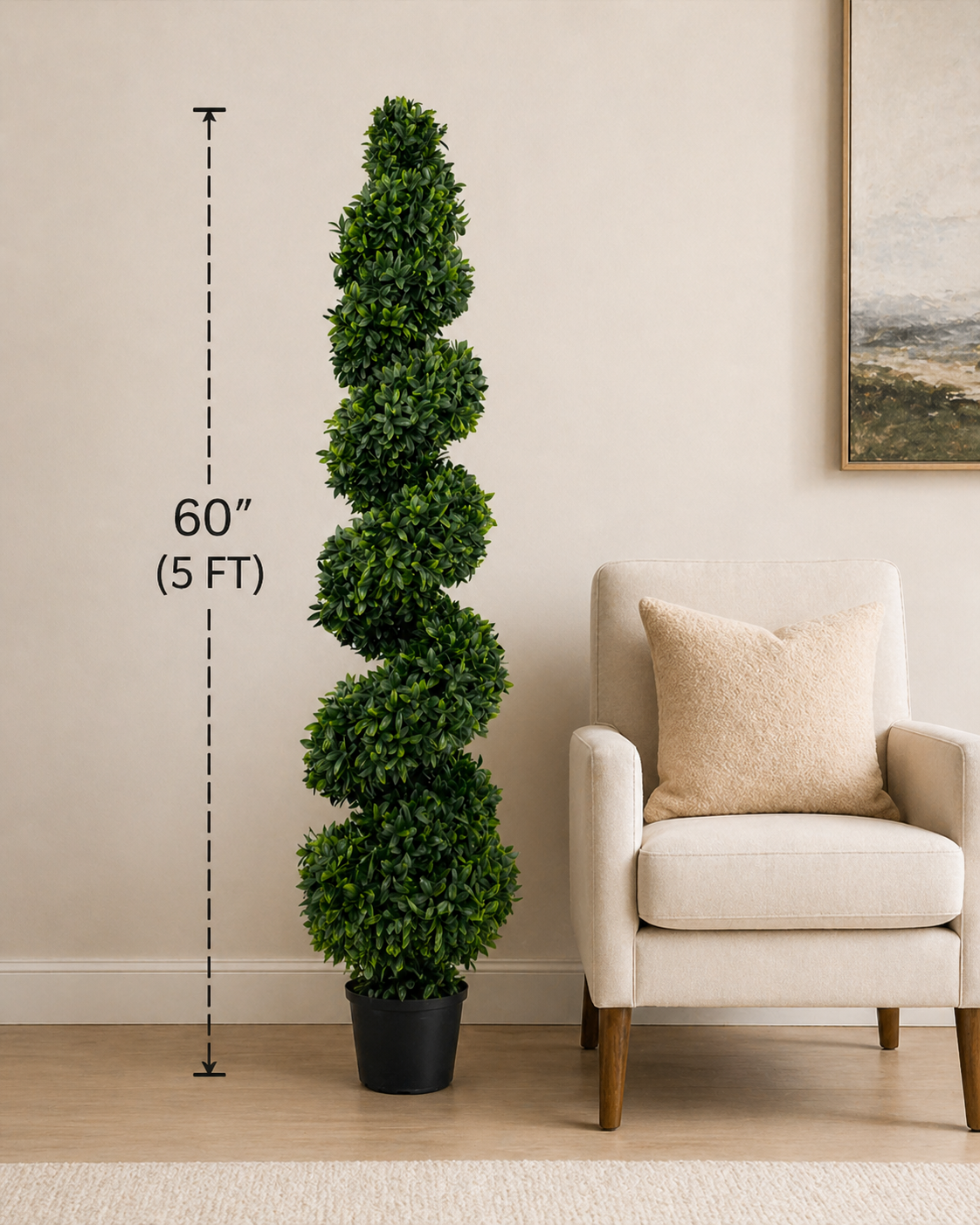 Artificial Spiral Topiary Tree 60” – Faux Indoor Plant – Decorative Home Accent – UV Protected