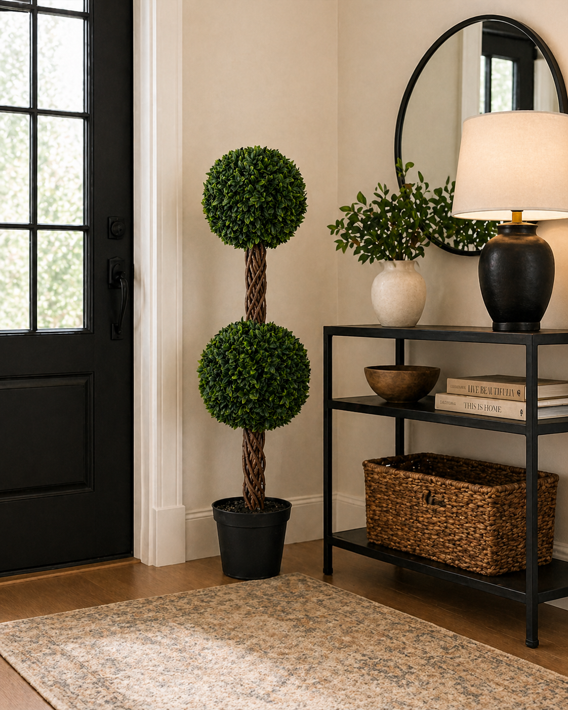 Artificial Double Ball Topiary Tree 48” – Faux Indoor Plant – Modern Decor Accent – UV Protected