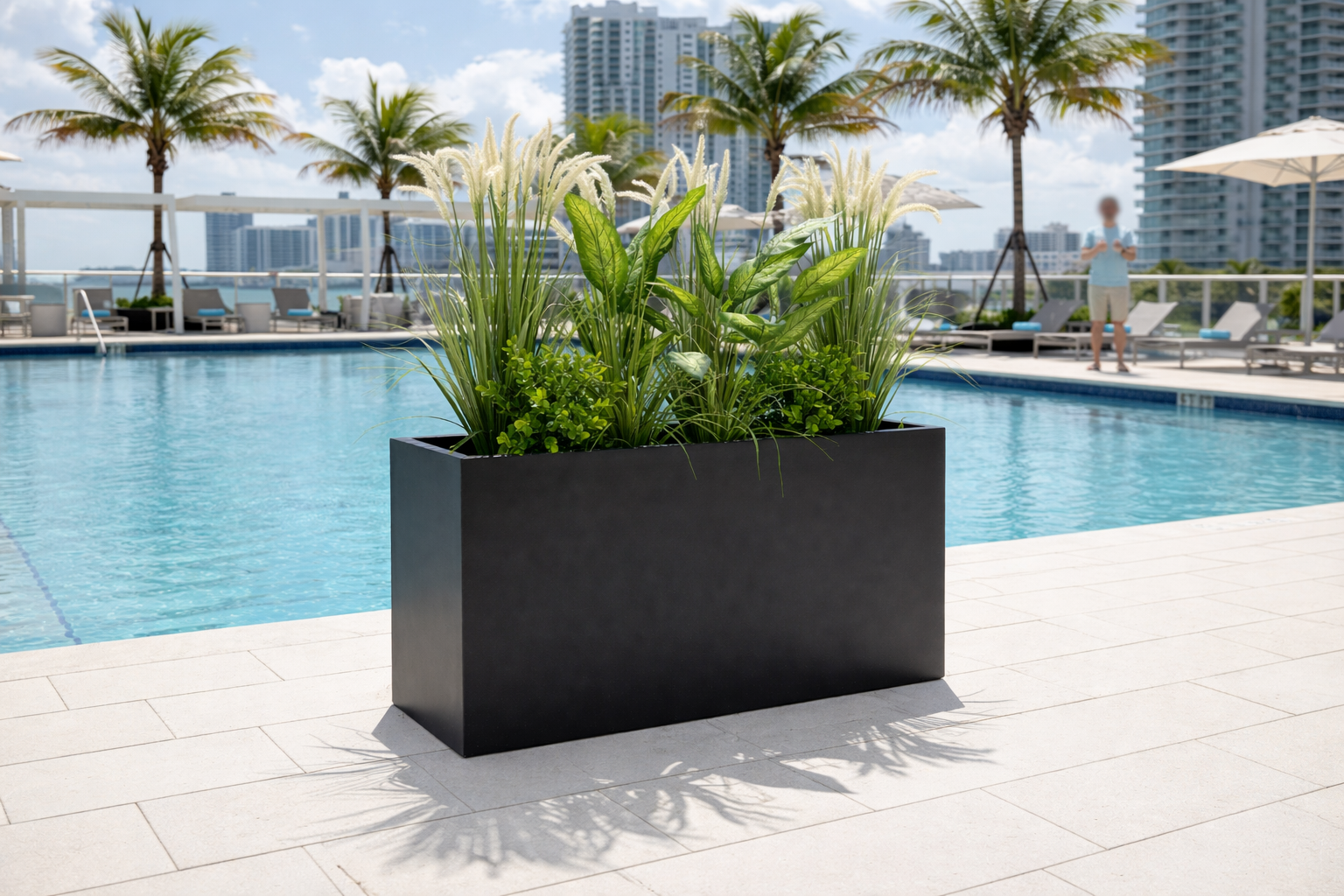 Charcoal Rectangular Fiberglass Planter – 18" Indoor/Outdoor