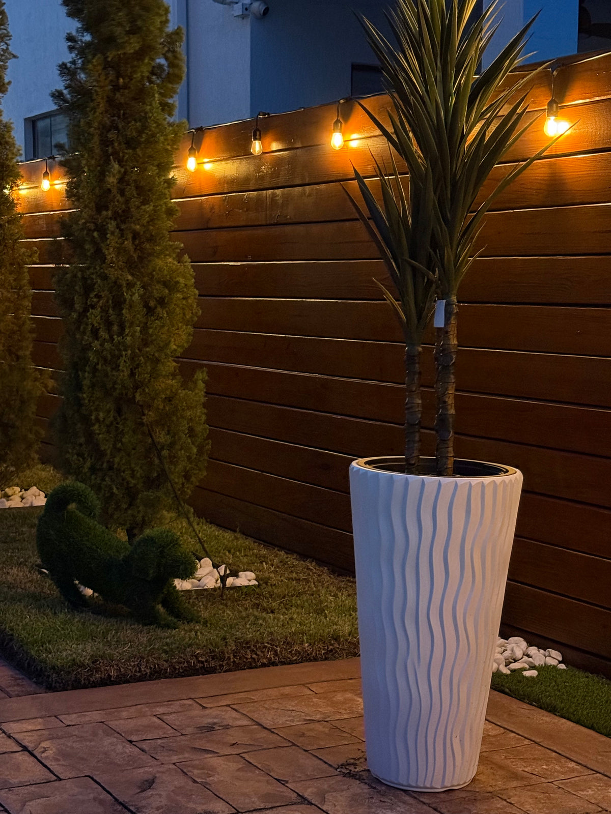Textured Vertical-Line Round Planter – 28" Tall, White