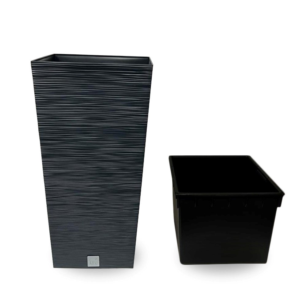 Furu Black Square Planter – 30" Horizontal Lined Texture