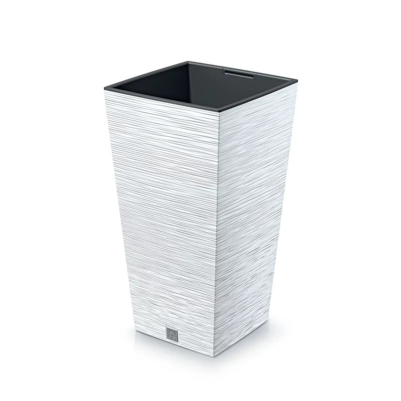 Furu White Square Planter – 30" Horizontal Lined Texture