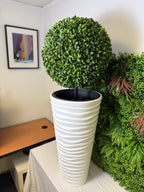 Wave City Round Planter – 29.5" White Wavy Textured Design