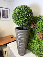 Wave City Round Planter – 29.5" Gray, Wavy Textured Design