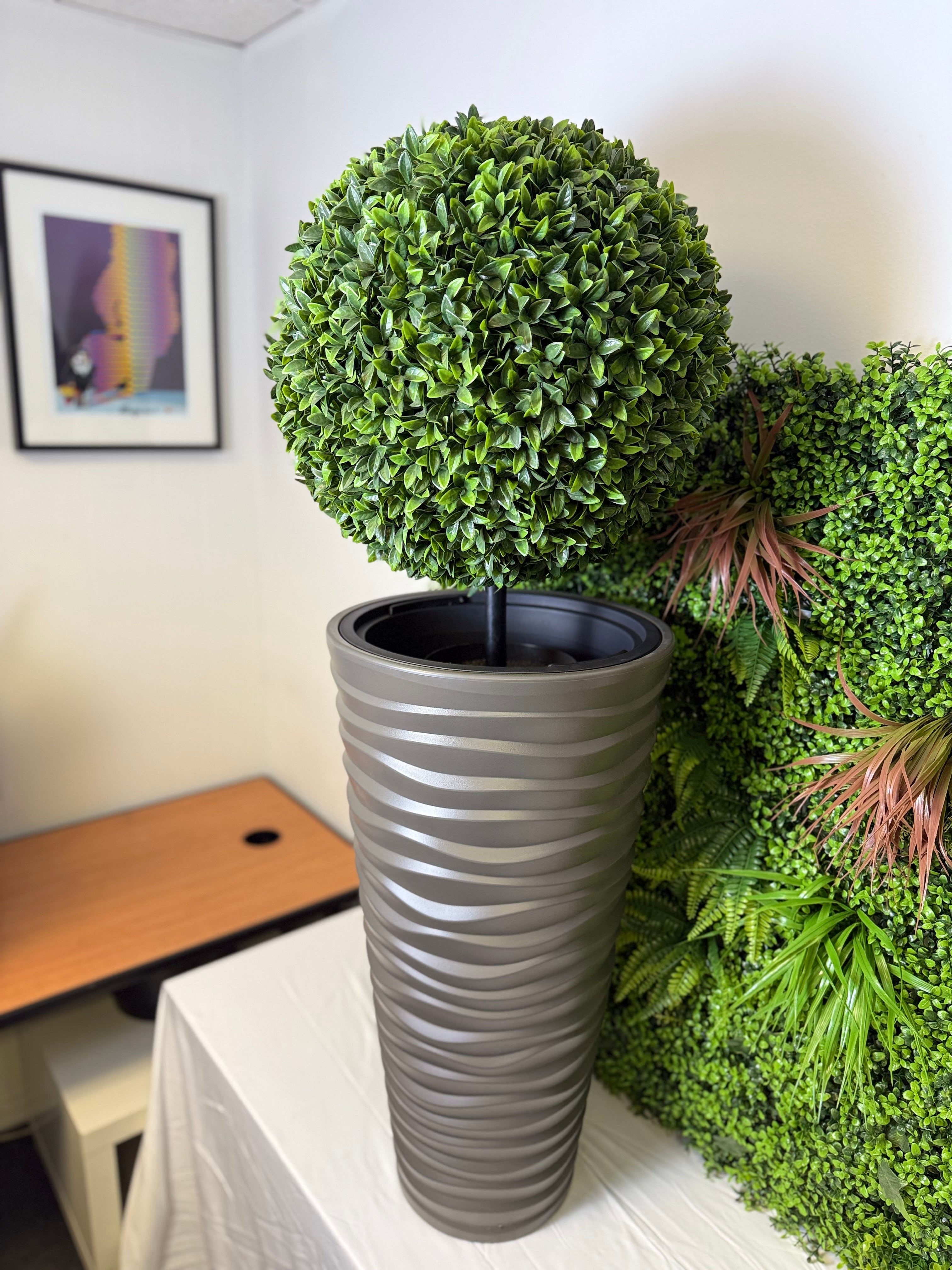 Wave City Round Planter – 29.5" Gray, Wavy Textured Design