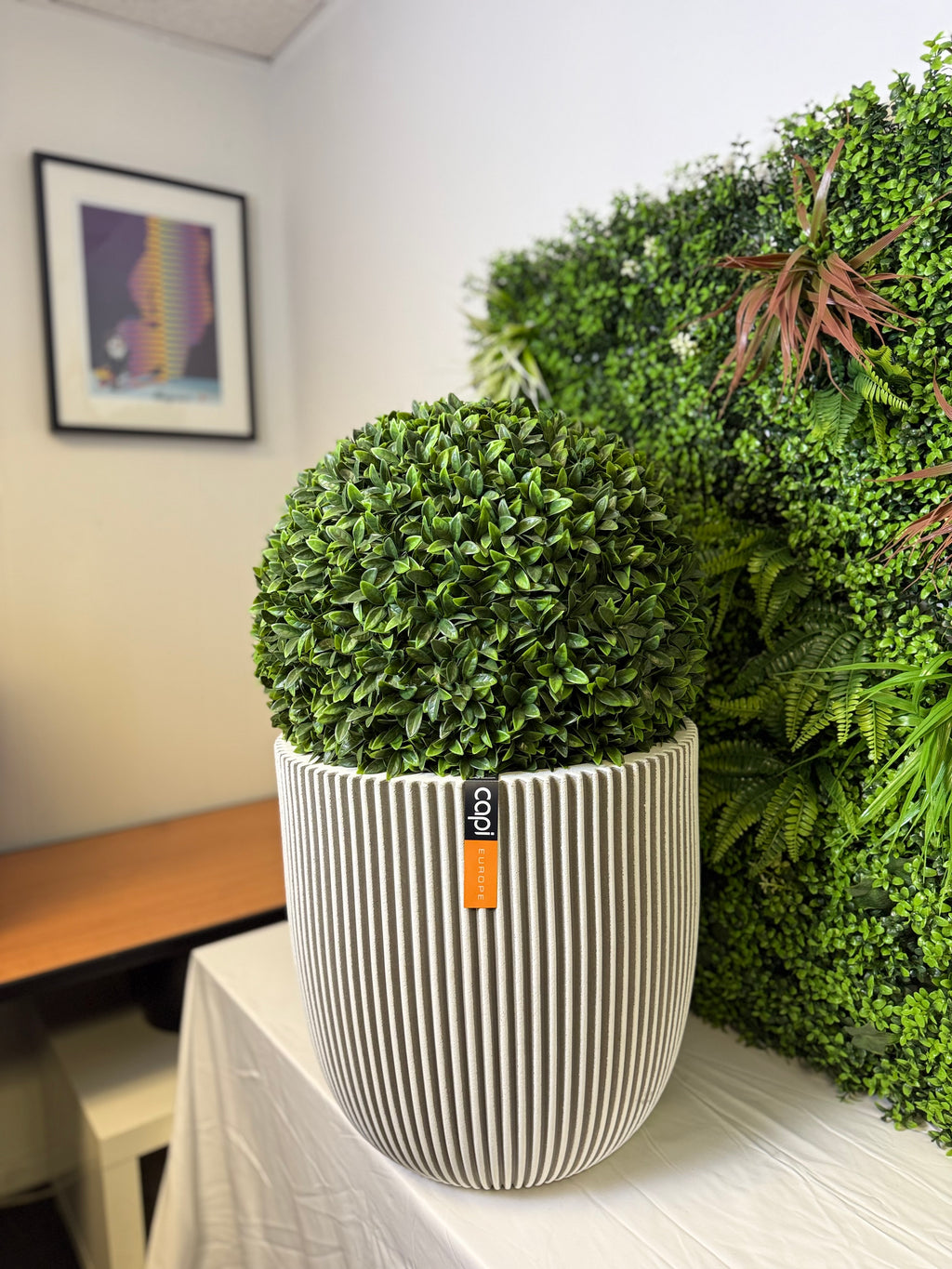 Capi Ivory Round Planter – 16" Vertical Grooved Texture