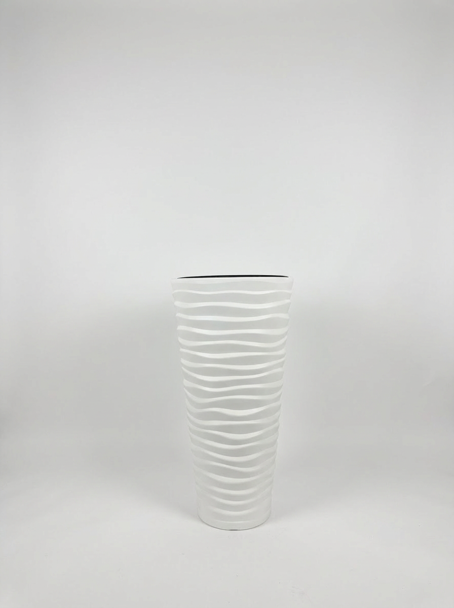 Wave City Round Planter – 29.5" White Wavy Textured Design