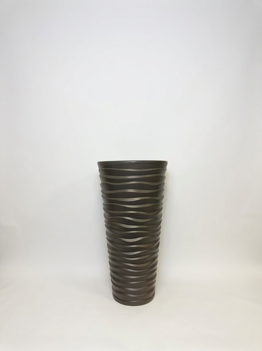 Wave City Round Planter – 29.5" Gray, Wavy Textured Design
