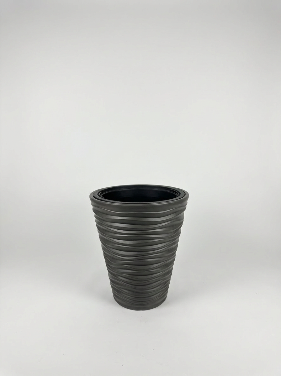 Wave City Medium Gray Round Planter – 17.5" Wavy Textured Design