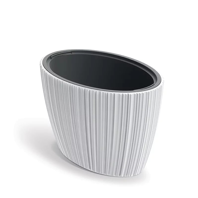 Oro White Oval Planter – 15" Vertical Ribbed Texture