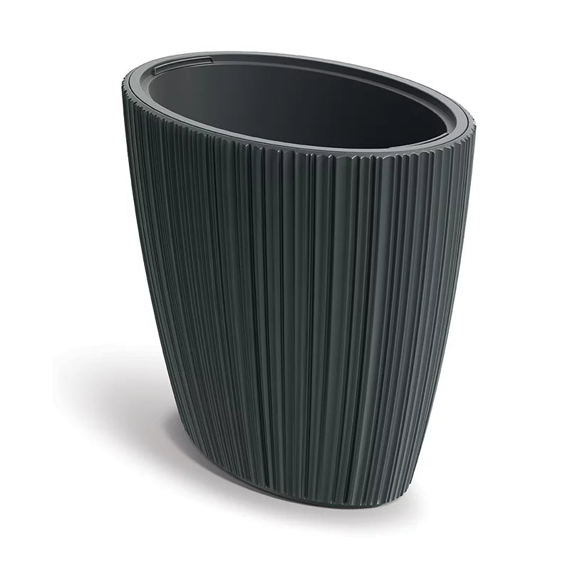 Oro Black Oval Planter – 21.5" Vertical Ribbed Texture