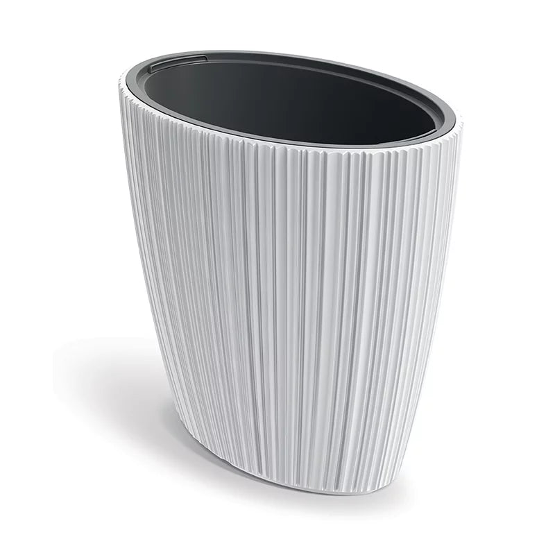 Oro White Oval Planter – 21.5" Vertical Ribbed Texture