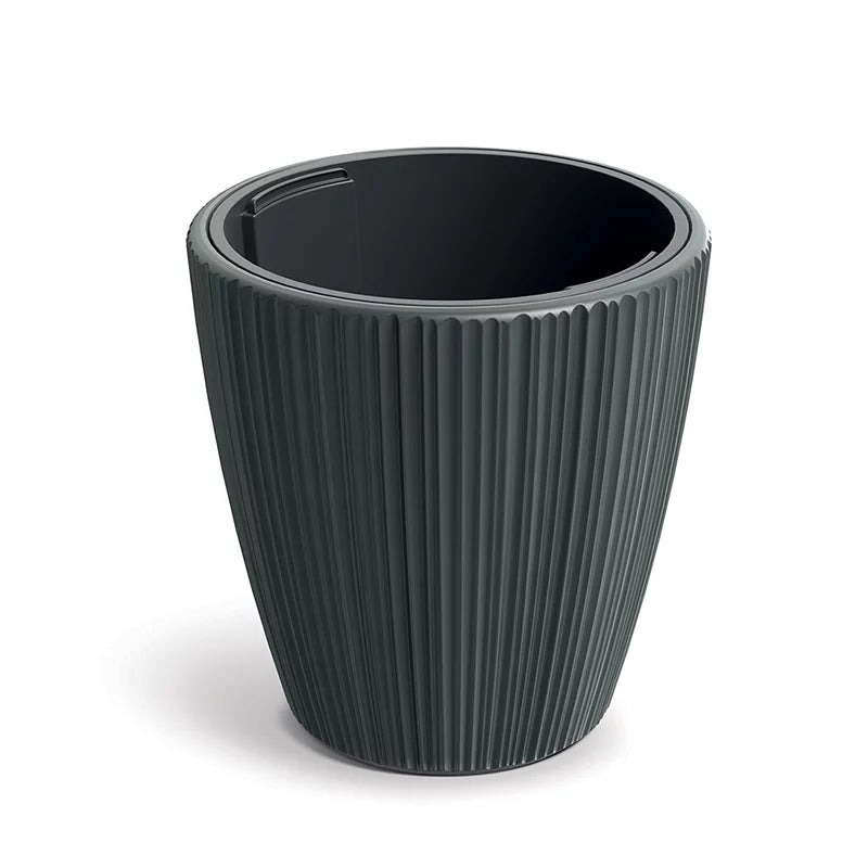 Oro Black Round Planter – 19.7" Vertical Ribbed Texture