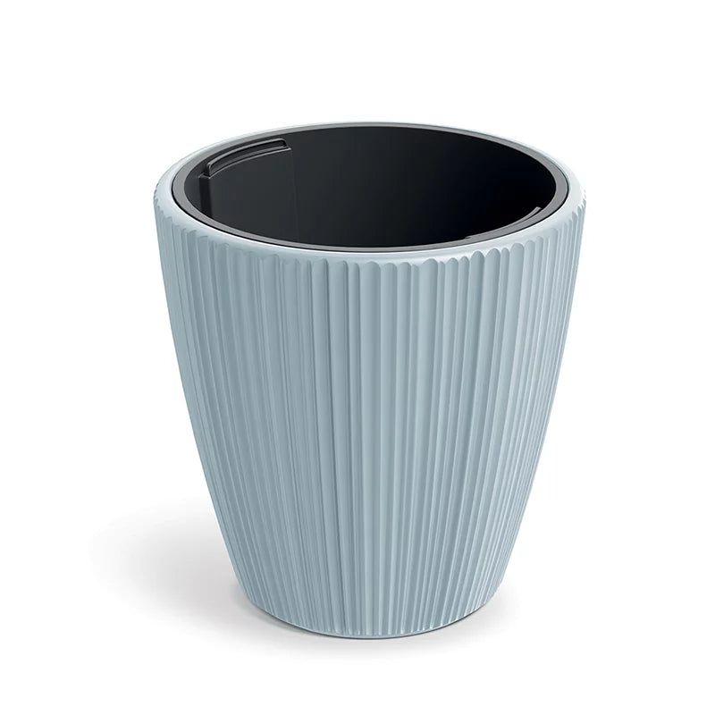 Oro Light Gray Round Planter – 19.7" Vertical Ribbed Texture