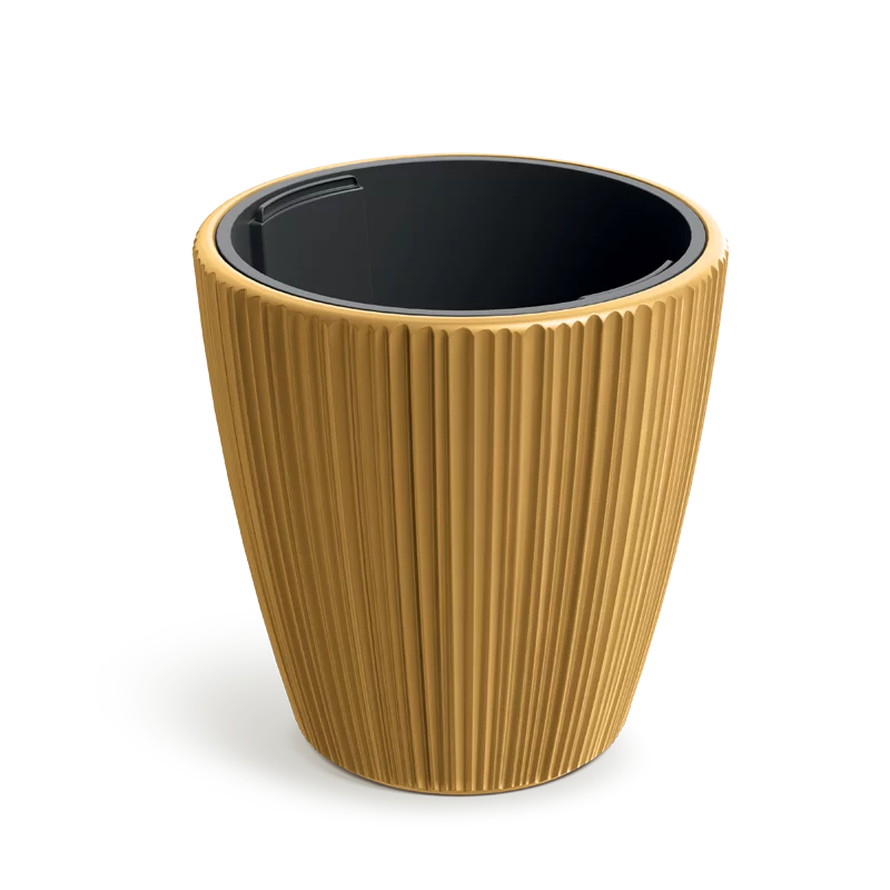 Oro Mustard Round Planter – 19.7" Vertical Ribbed Texture