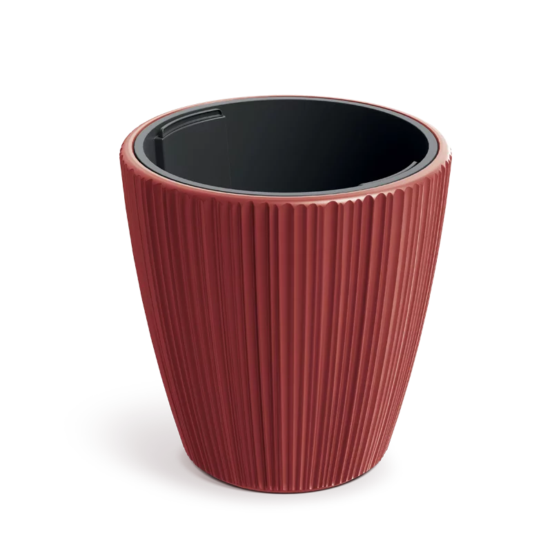 Oro Red Round Planter – 19.7" Vertical Ribbed Texture