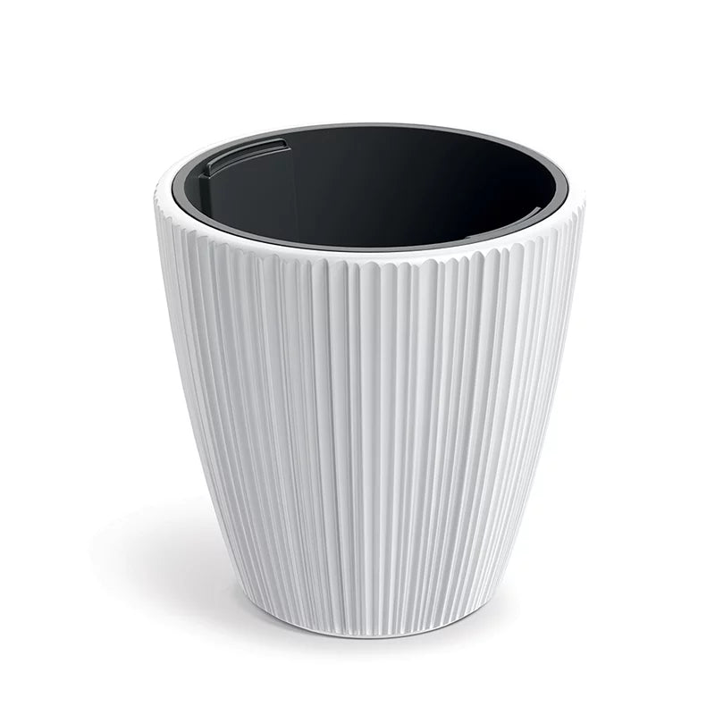 Oro White Round Planter – 19.7" Vertical Ribbed Texture