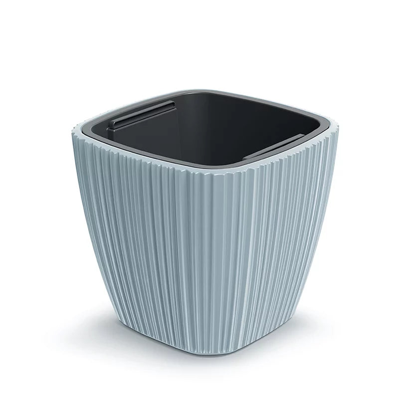 Oro Light Gray Square Planter – 14.2" Vertical Ribbed Texture