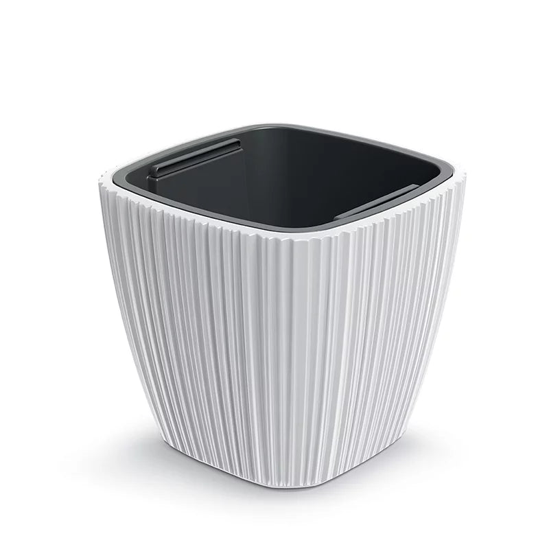 Oro White Square Planter – 14.2" Vertical Ribbed Texture