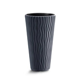Textured Vertical-Line Round Planter – 28" Tall, Black