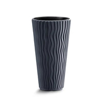 Textured Vertical-Line Round Planter – 28" Tall, Black