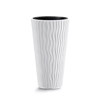 Textured Vertical-Line Round Planter – 28" Tall, White