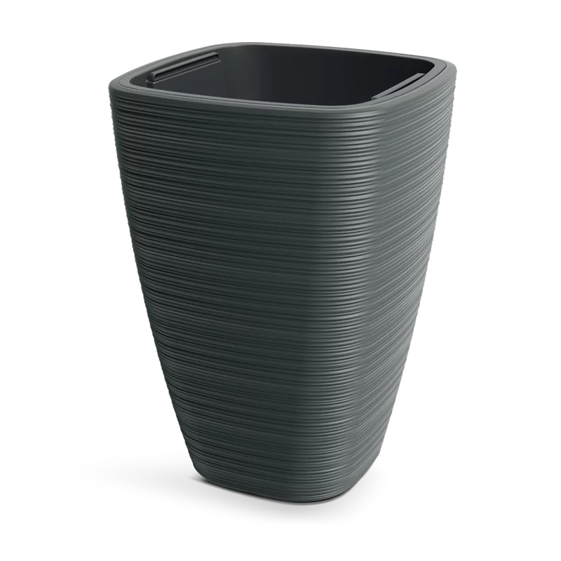 Vena Black Square Planter – 21" Ribbed Texture