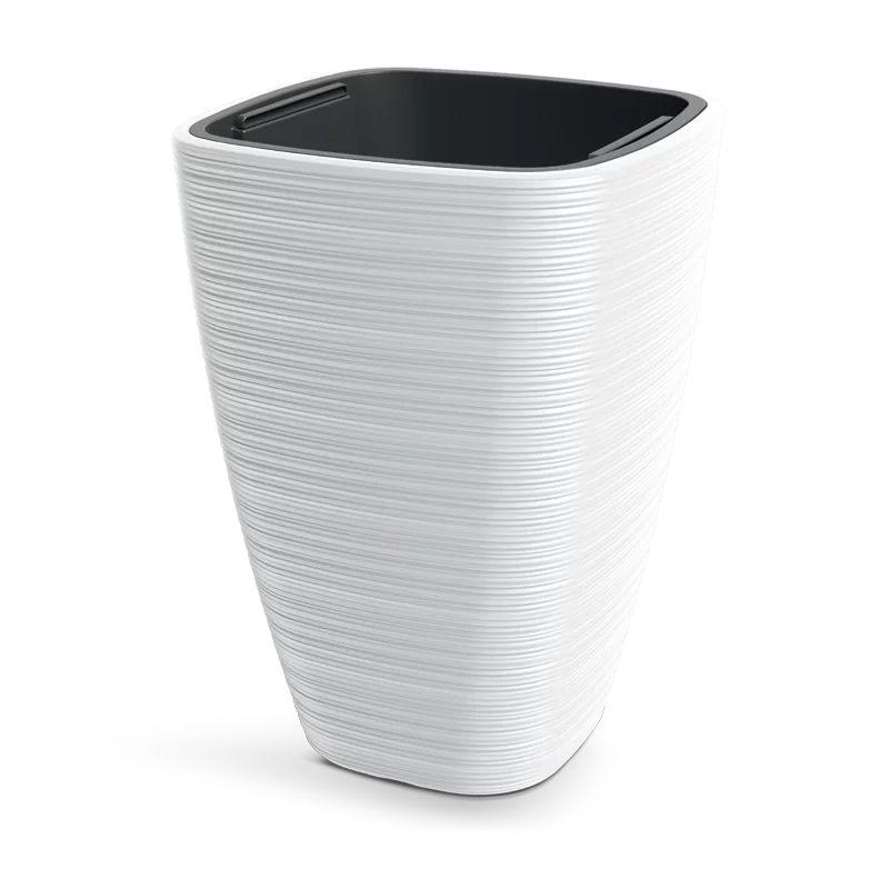 Vena White Square Planter – 17" Ribbed Texture