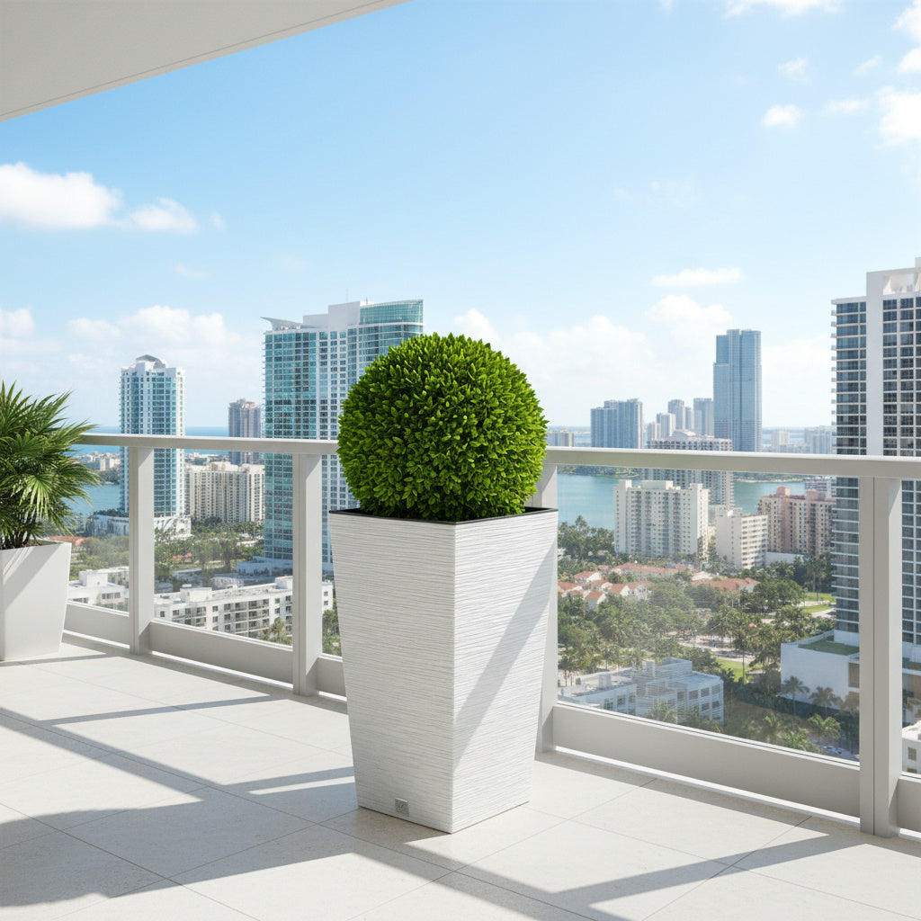 Furu White Square Planter – 30" Horizontal Lined Texture