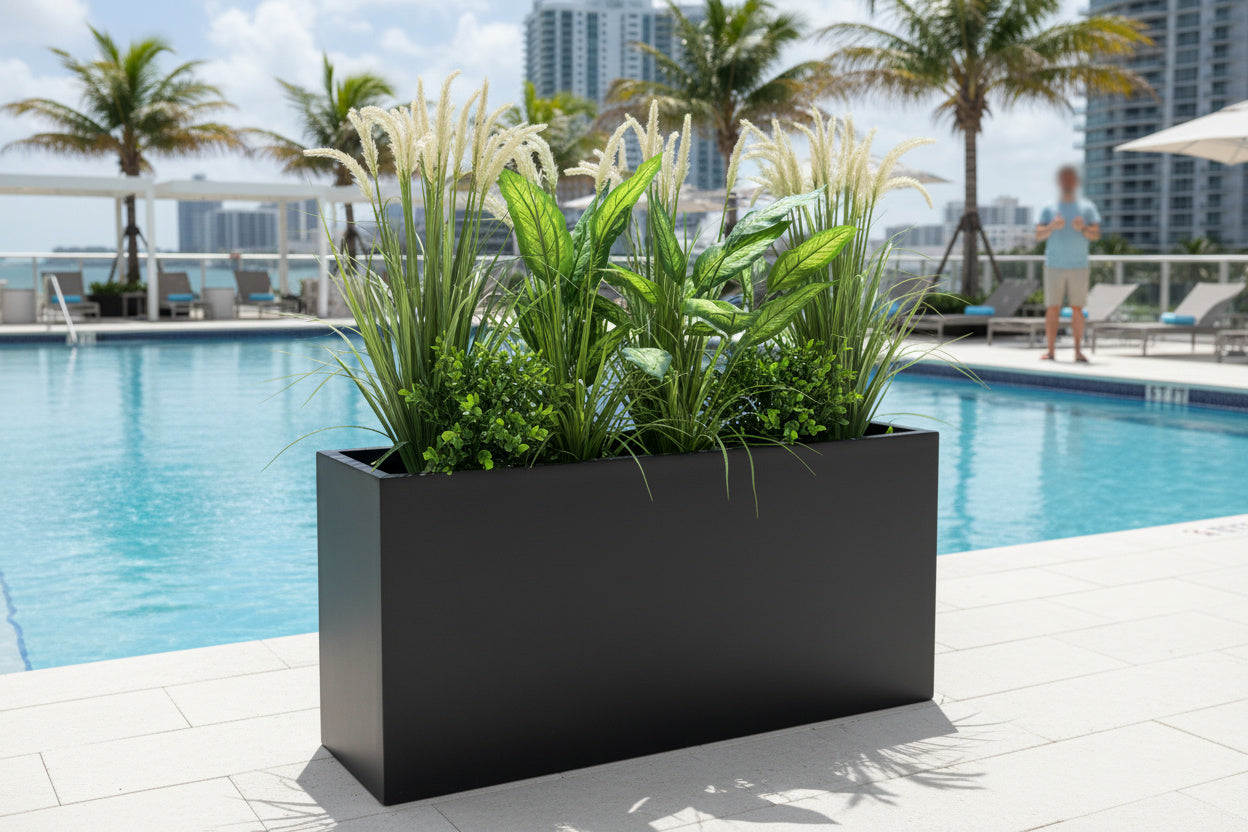 Charcoal Rectangular Planter – 38" Modern Fiberglass Design