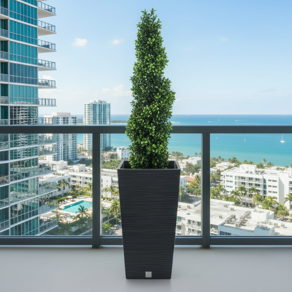 Furu Black Square Planter – 30" Horizontal Lined Texture