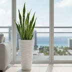 Wave City Round Planter – 29.5" White Wavy Textured Design