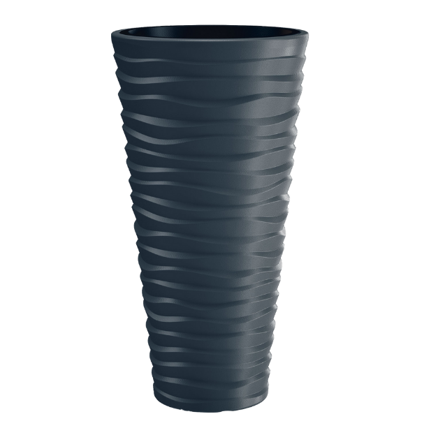 Wave City Round Planter – 29.5" Black, Wavy Textured Design
