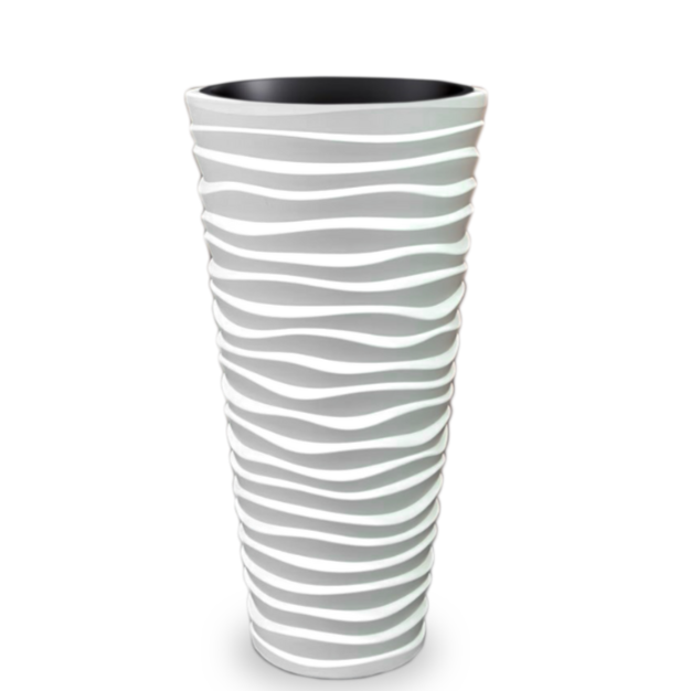 Wave City Round Planter – 29.5" White Wavy Textured Design