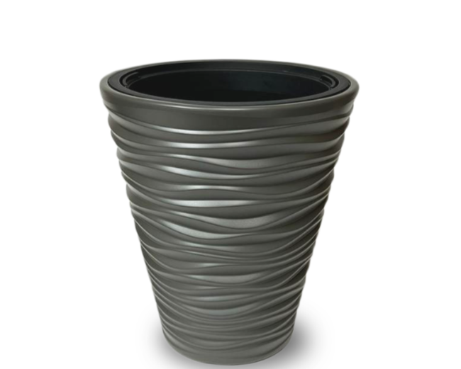 Wave City Medium Gray Round Planter – 17.5" Wavy Textured Design
