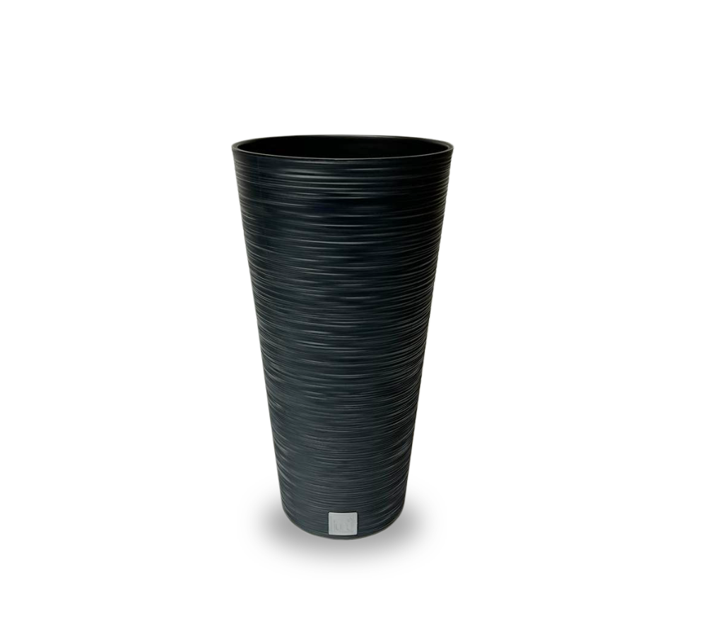 Furu Black Round Planter – 22.5" Horizontal Lined Texture