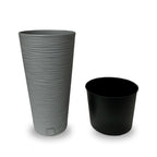 Furu Gray Round Planter – 22.5" Horizontal Lined Texture