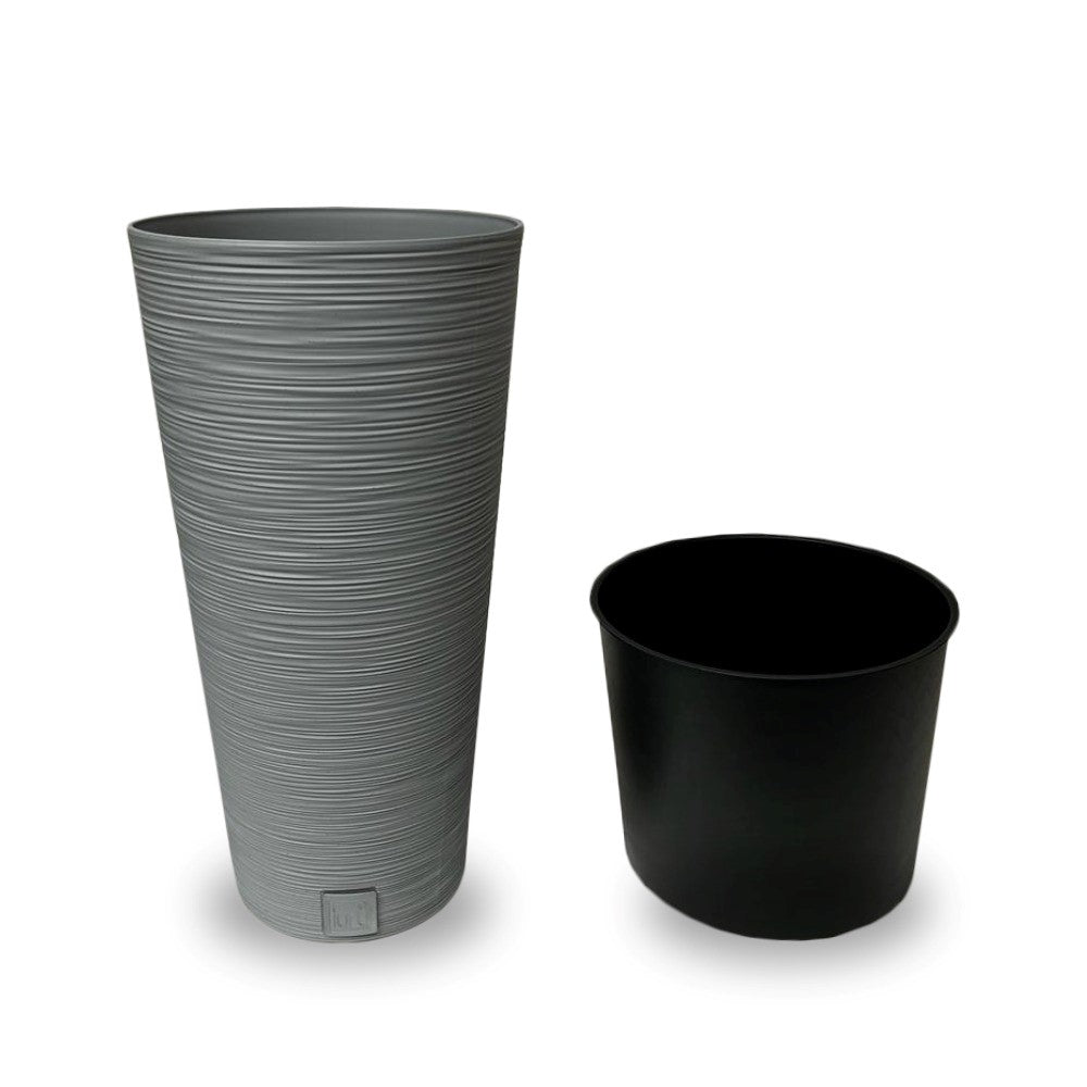 Furu Gray Round Planter – 22.5" Horizontal Lined Texture