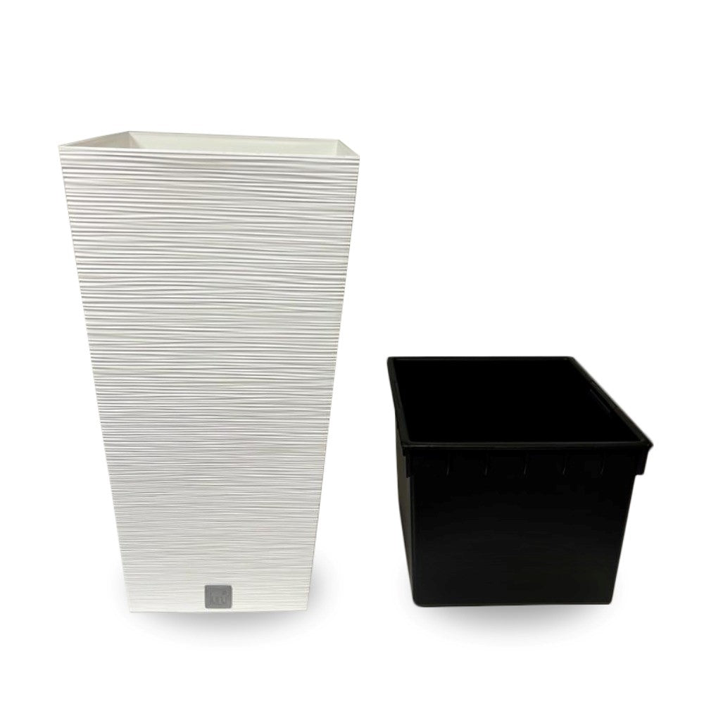Furu White Square Planter – 30" Horizontal Lined Texture
