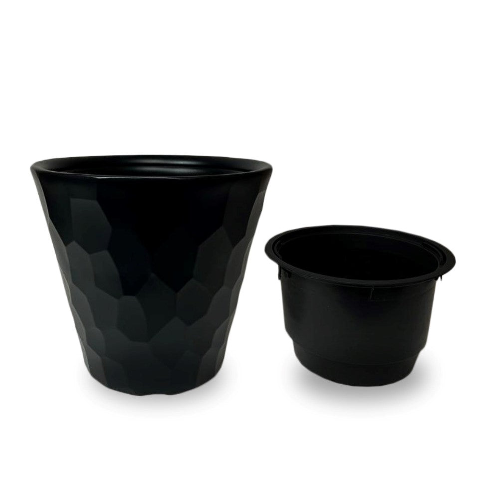Rocka Black Round Planter – 14.5" Wide Bump Textured Finish