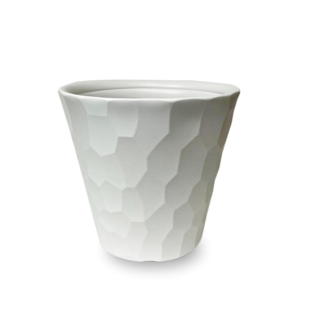 Rocka White Round Planter – 14.5" Wide Bump Textured Finish