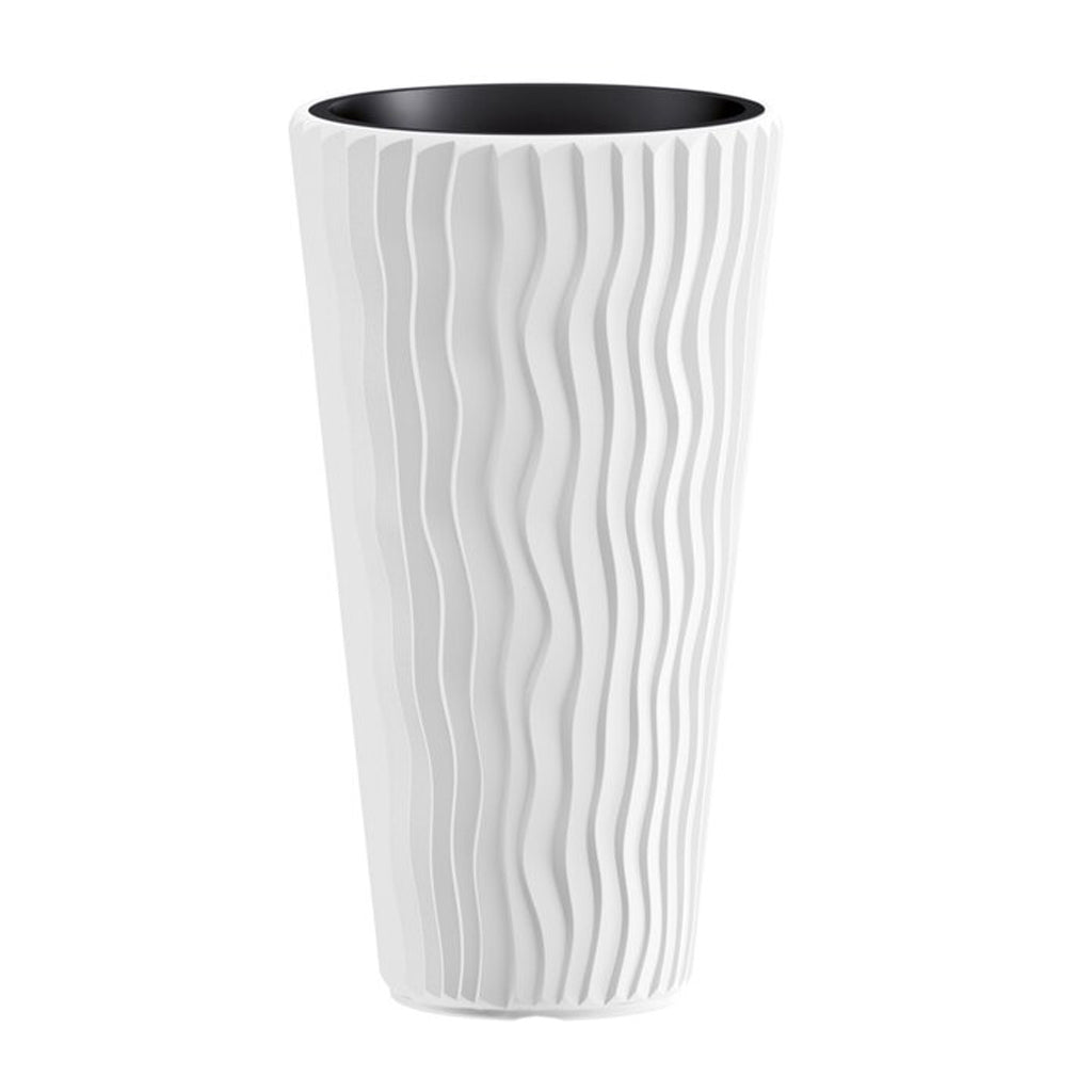 Sand City Round Planter – 29.5" White Vertical Lined Design