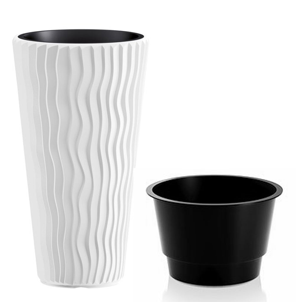 Sand City Round Planter – 29.5" White Vertical Lined Design