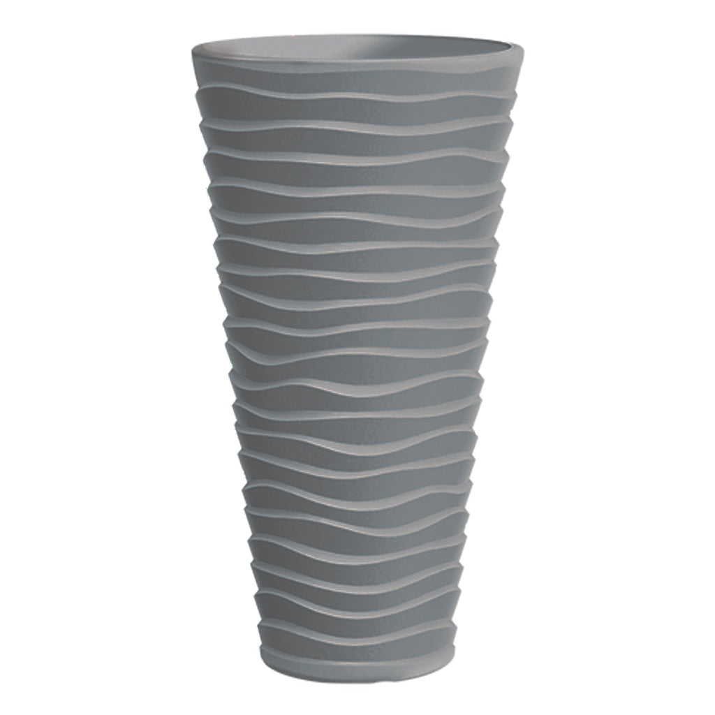 Wave City Round Planter – 29.5" Gray, Wavy Textured Design
