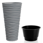 Wave City Round Planter – 29.5" Gray, Wavy Textured Design