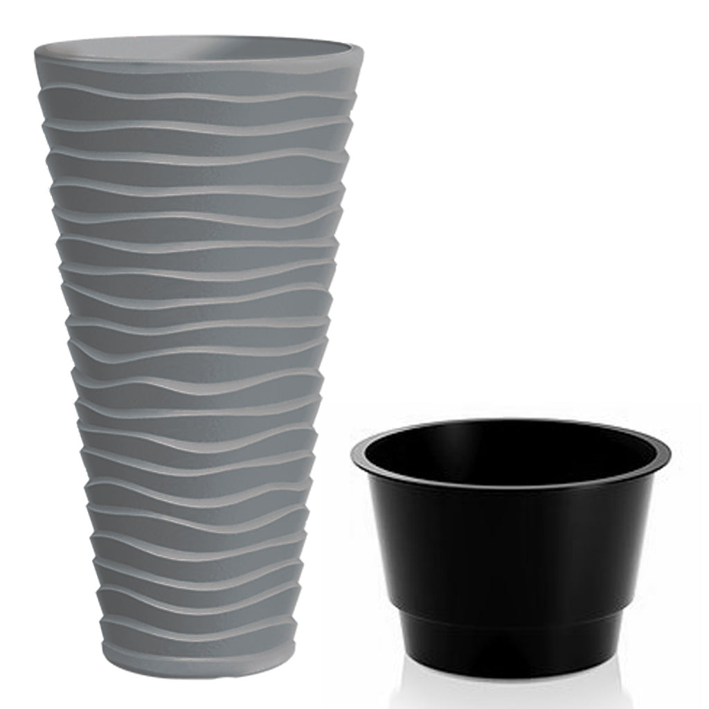 Wave City Round Planter – 29.5" Gray, Wavy Textured Design