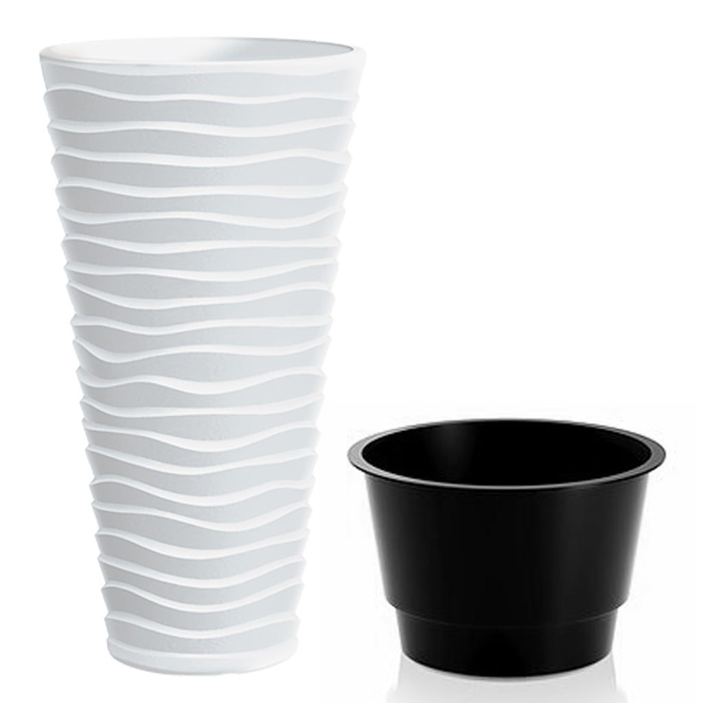 Wave City Round Planter – 29.5" White Wavy Textured Design