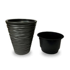 Wave City Medium Gray Round Planter – 17.5" Wavy Textured Design
